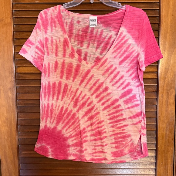 Victoria's Secret Pink Spiral Tie-Dye V-Neck Tee - Picture 1 of 4